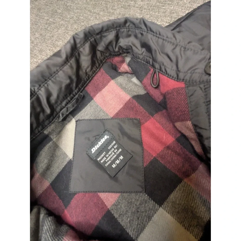 Dickies Men's Snap Up Flannel Lined Windbreaker Black Work Jacket Size Medium